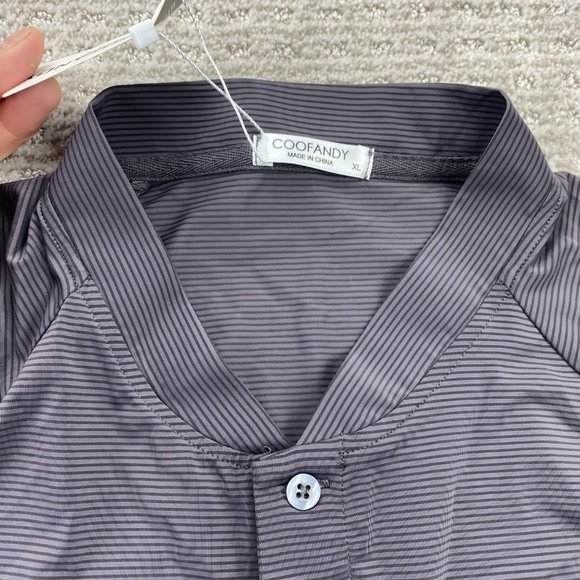 COOFANDY Polo Shirt Men Extra Large XL Gray Striped Polyamide New w Tag Wrinkled - Picture 5 of 10